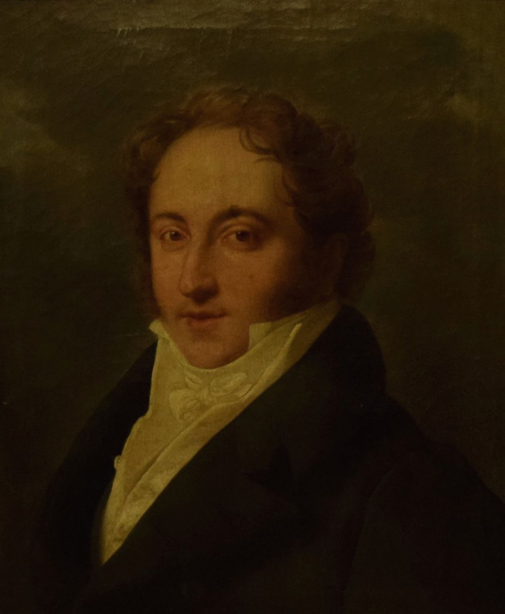 Portret van Rossini door Tito Marzocchi de Bellucci (1801-1871). Vermoedelijk is schilderij  gebaseerd op het portret door Pietro Bettelli uit 1808. 